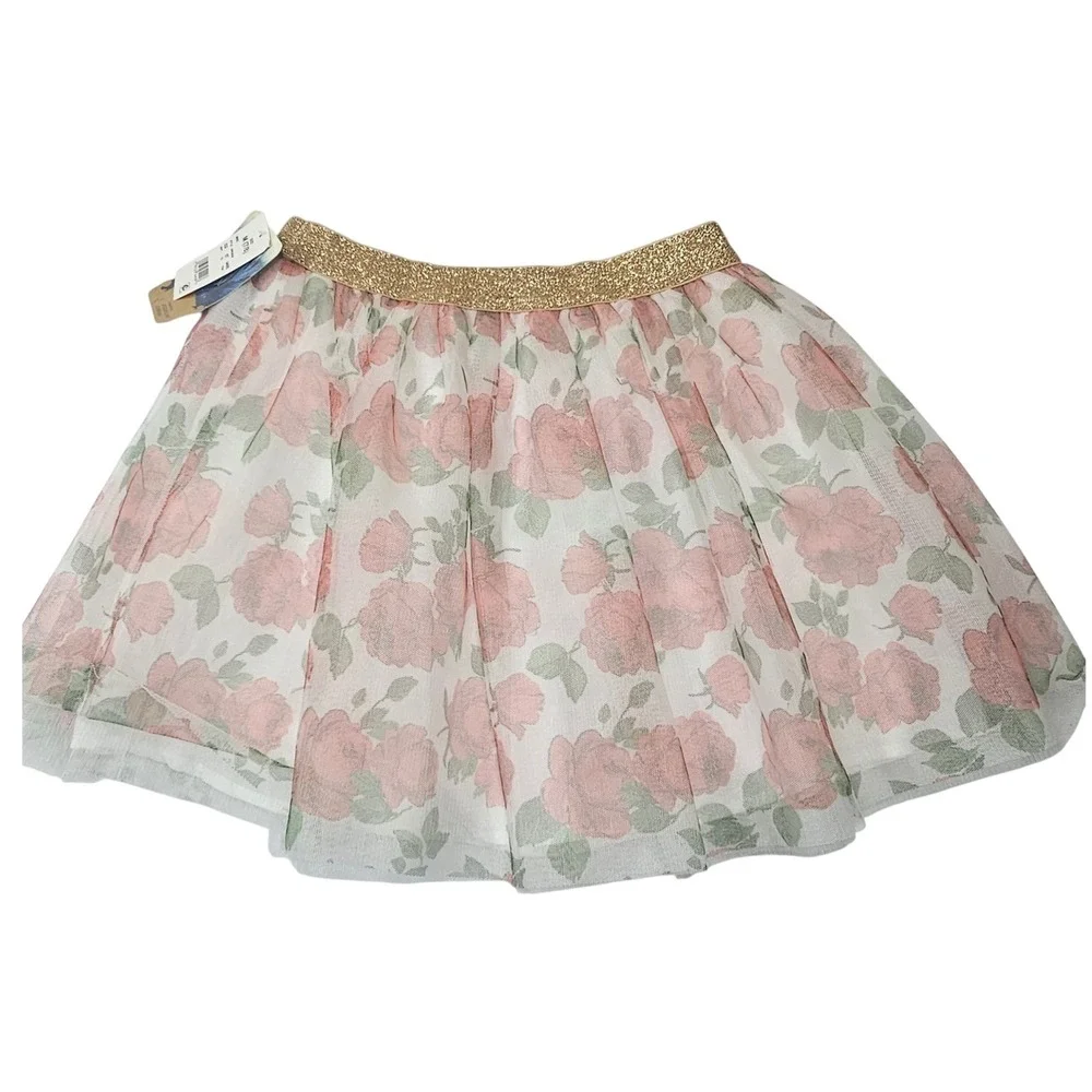 Disney‎ Beauty and the Beast Girls Floral Tulle Skirt Pink Gold Size M 7/8 NWT